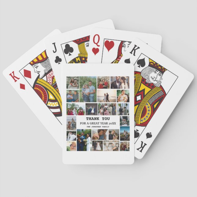 Personalized End Of Year Family 22 Photo Collage Poker Cards (Back)