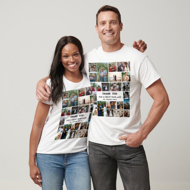 Personalized End Of Year Family 22 Photo Collage T-Shirt (Unisex)
