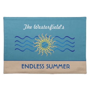 Personalized Endless Summer Teal & Khaki Cloth Placemat