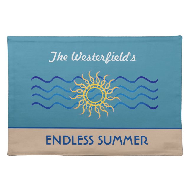 Personalized Endless Summer | Teal & Khaki Cloth Placemat (Front)