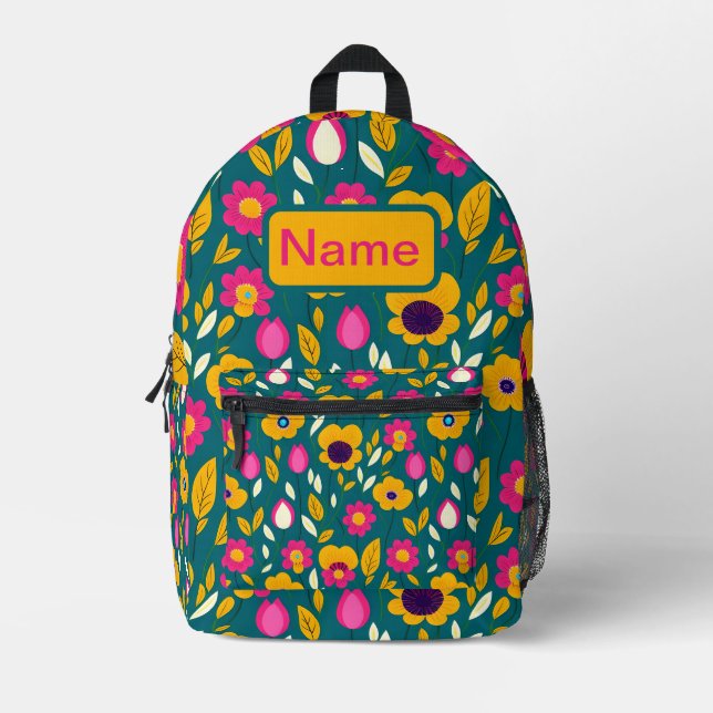 Personalized Energetic Teal Floral Backpack (Front)