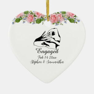 Personalized engaged couple floral engagement  ceramic ornament