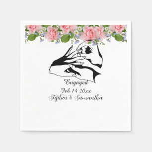 Personalized engaged couple floral engagement napkins
