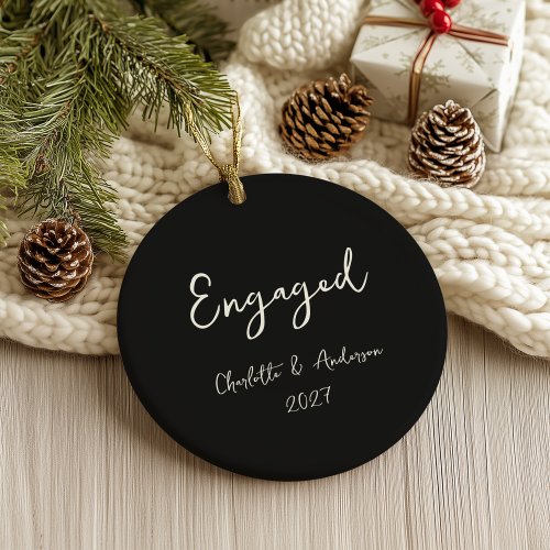 Personalized Engaged Couple Handwritten Black Ceramic Ornament