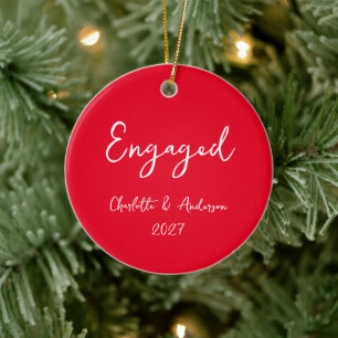 Personalized Engaged Couple Handwritten Red Ceramic Ornament