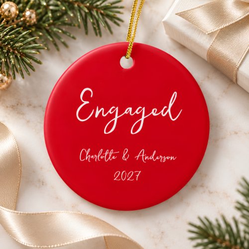 Personalized Engaged Couple Handwritten Red Ceramic Ornament