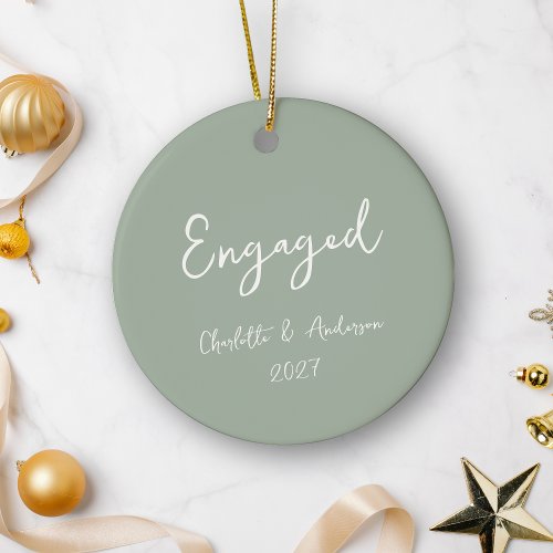 Personalized Engaged Couple Handwritten Sage Ceramic Ornament