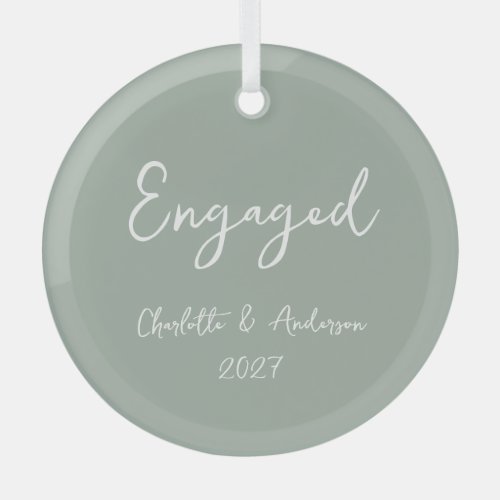 Personalized Engaged Couple Handwritten Sage Glass Ornament