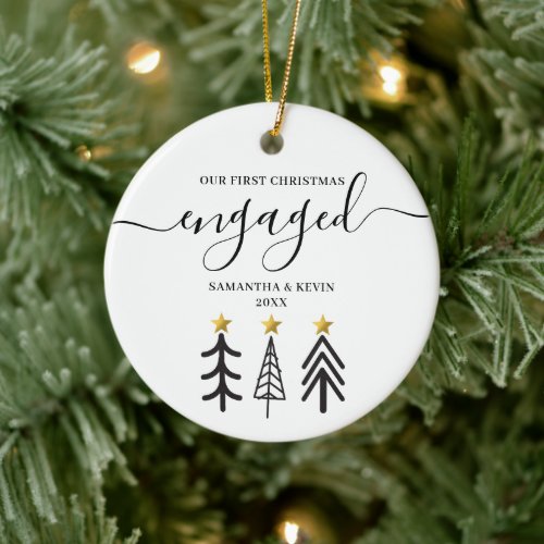 Personalized Engaged Couple Names Trees Ceramic Ornament