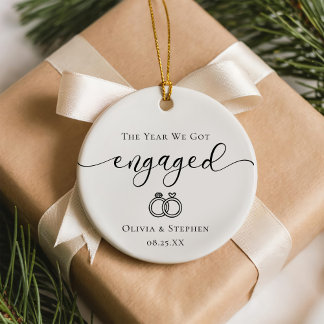 Personalized Engaged Line Art Custom Names Date Ceramic Ornament