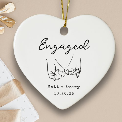 Personalized Engaged Line Art Custom Names Date Ceramic Ornament