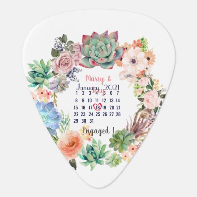 Personalized Engaged -wedding  date 18 of 31 Guitar Pick (Front)