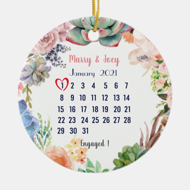 Personalized Engaged -wedding  date 1 of 31 Ceramic Ornament (Front)