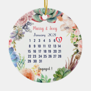 Personalized Engaged -wedding date 7 of 31 Ceramic Ornament