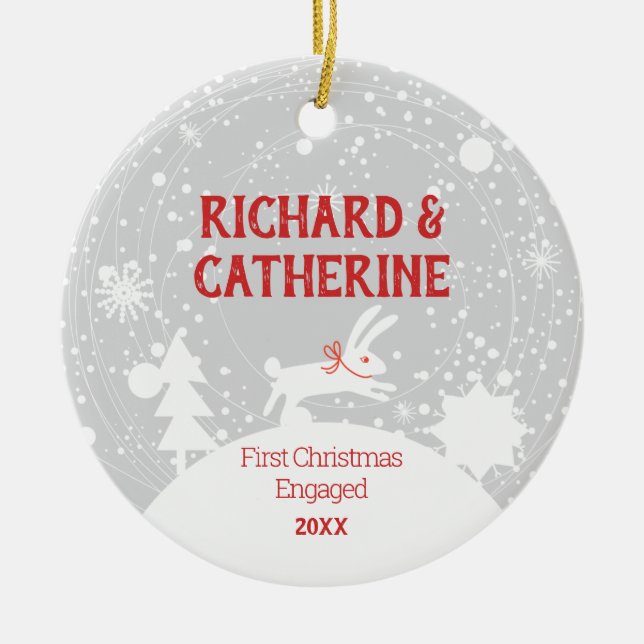 Personalized Engagement 1st Christmas Engaged Cute Ceramic Ornament (Front)