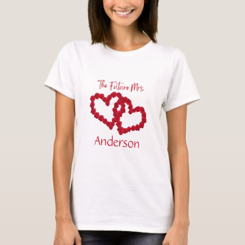 Personalized Engagement Bachelorette Red Heart  T_Shirt