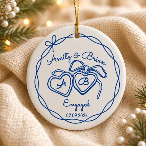 Personalized Engagement Ceramic ornament, Couple Ornament