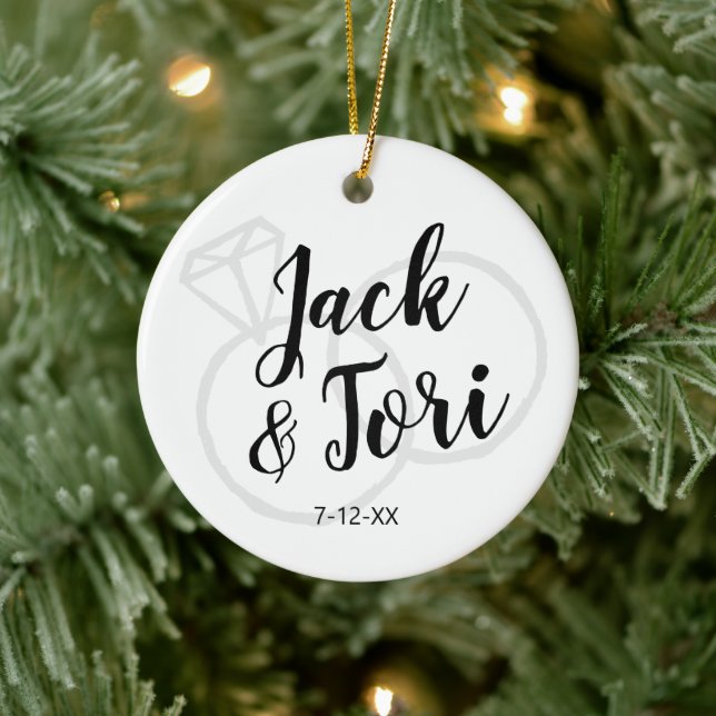 Personalized Engagement Custom Simple Minimal Xmas Ceramic Ornament (Tree)