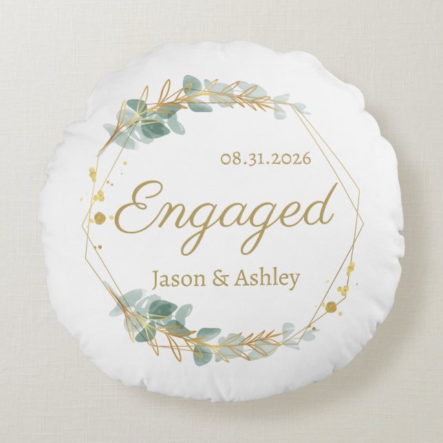 Personalized Engagement Gift Keepsake Round Pillow (Front)