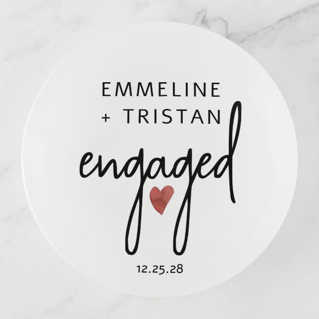 Personalized Engagement Gift Little Red Heart Trinket Tray (Front)