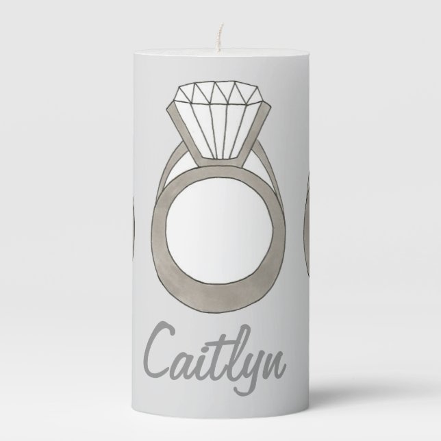 Personalized Engagement Ring Wedding Bridal Shower Pillar Candle (Front)