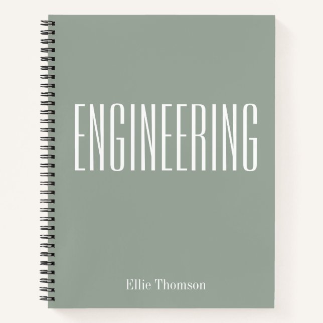 Personalized Engineering Graph Paper Simple Sage Notebook (Front)
