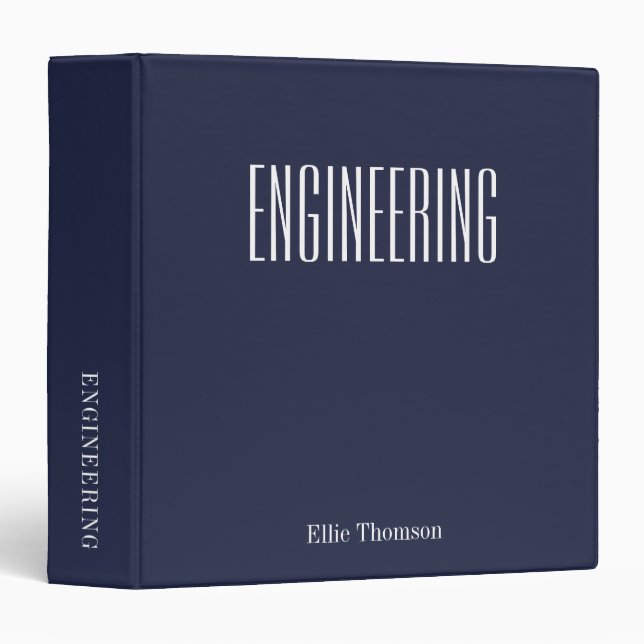 Personalized Engineering Minimalist Navy School 3 Ring Binder (Front/Spine)