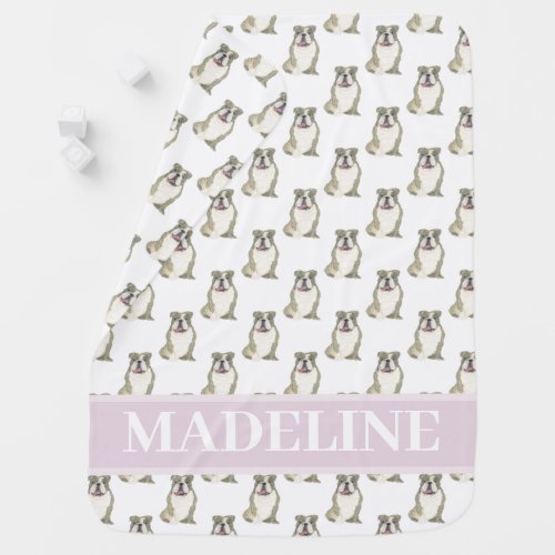 Personalized English Bulldog Brindle Pink Baby Blanket