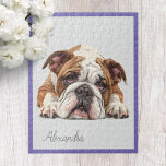 Personalized English Bulldog Jigsaw Puzzle<br><div class="desc">Unleash your inner puzzle enthusiast with our English Bulldog Jigsaw Puzzle! This puzzle features an adorable English bulldog, as well as a purple border. Whether you're unwinding after a long day or looking for a fun activity with friends and family, this English Bulldog Jigsaw Puzzle offers hours of engaging entertainment....</div>