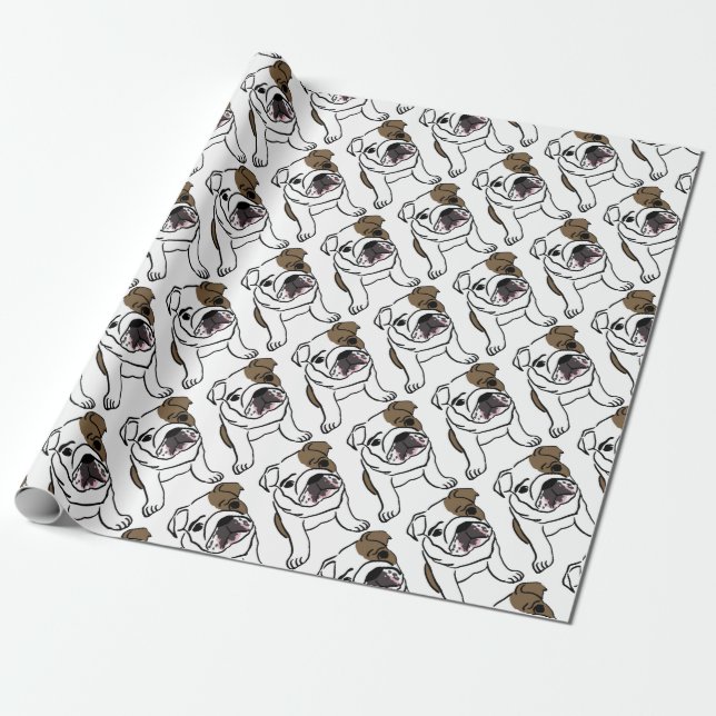 Personalized English Bulldog Puppy Wrapping Paper (Unrolled)