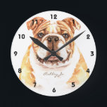 Personalized English Bulldog Square or Round Clock<br><div class="desc">Personalize this beautiful English Bulldog watercolor photo clock for your favorite bulldog lover.  Great gift for teens,  young men, women,  and kids.  Dad will like it too. Add a name or special message for a one of a kind gift. Choose round or square clocks.</div>