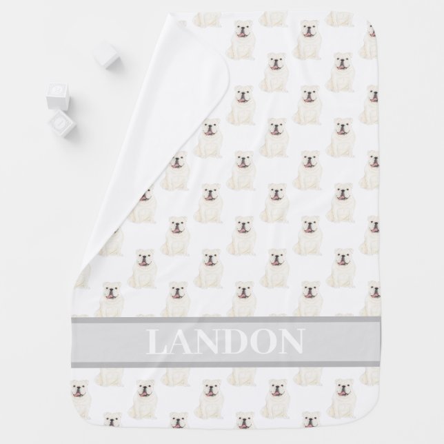 Personalized English Bulldog (White) Baby Blanket (In Situ)