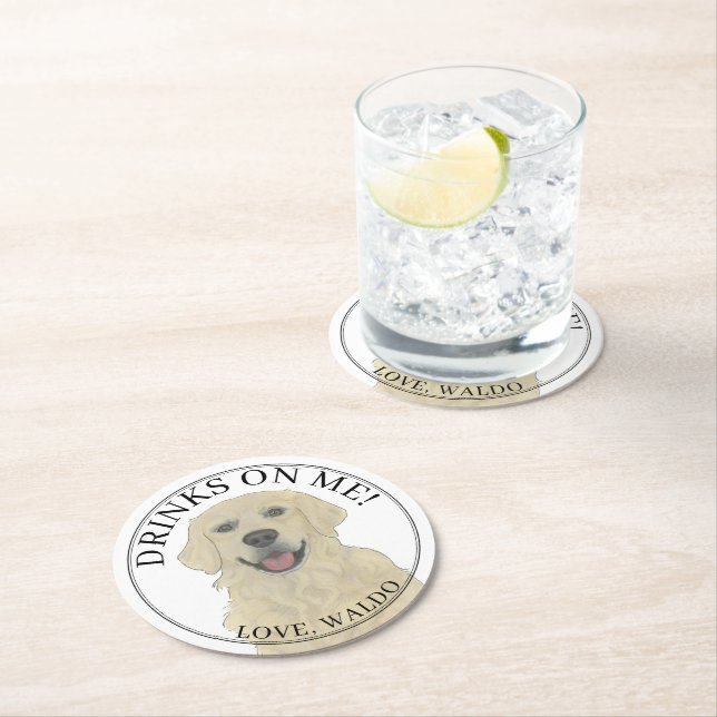 Personalized English Golden Retriever Wedding Round Paper Coaster (Insitu)