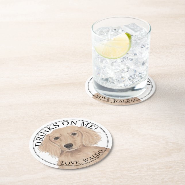 Personalized English Red Dachshund Dog Wedding Round Paper Coaster (Insitu)