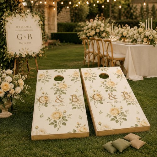 Personalized English Rose Garden Wedding Cornhole Set