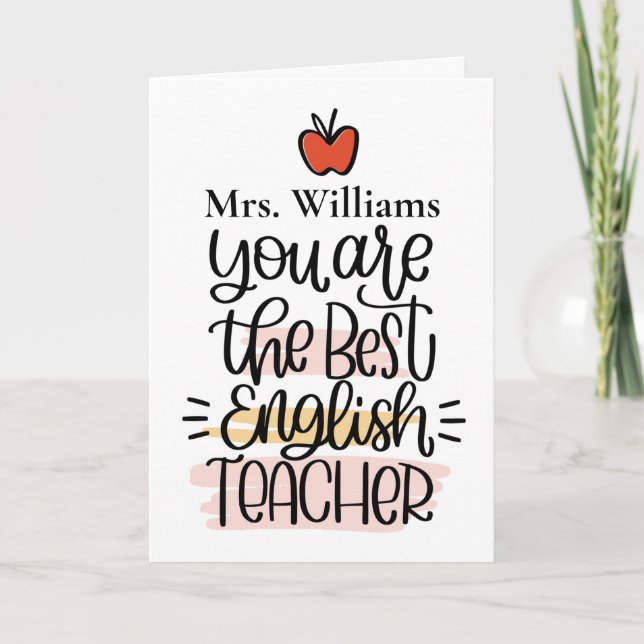 Personalized English Teacher Card. Thank You Card (Front)