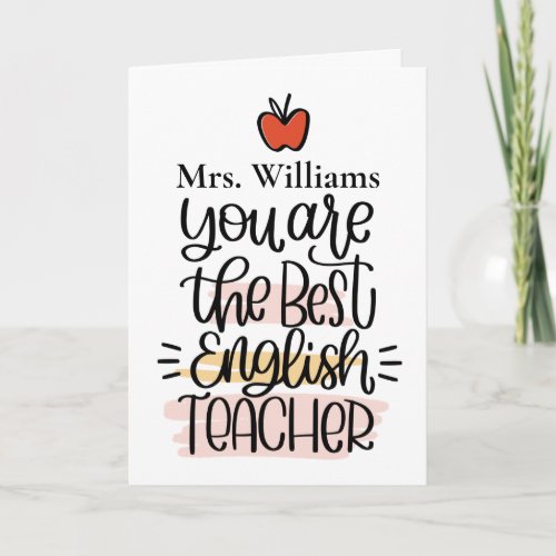 Personalized English Teacher Card Thank You Card