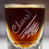 Personalized Engraved Shot Glass "Cheers!" (Detail)