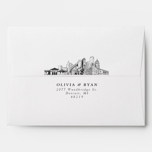 Personalized Envelope Detroit Skyline Sketch