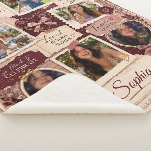 Personalized Ephemera Birthday 6 Photo Collage Sherpa Blanket