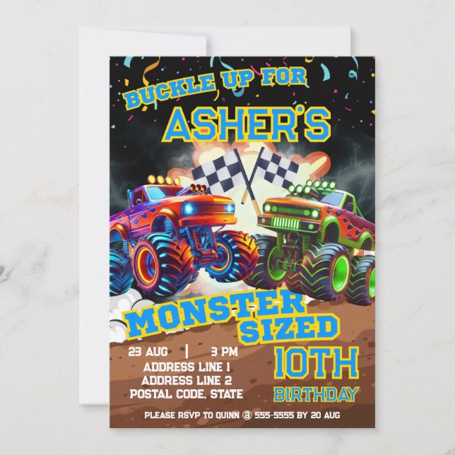 Personalized Epic Monster Truck Showdown Birthday Invitation (Front)
