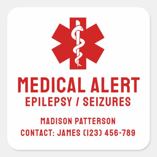 Personalized Epilepsy Emergency Essentials Square Sticker