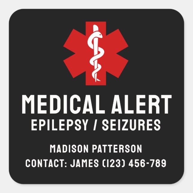 Personalized Epilepsy Emergency Essentials Square Sticker (Front)