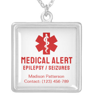 Personalized Epilepsy Medical Alert Silver Plated Necklace