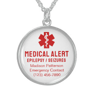 Personalized Epilepsy Medical Alert Sterling Silver Necklace