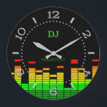 Personalized Equalizer Vibes Beat of DJ Music on a Large Clock<br><div class="desc">Your monogram and a text line to edit easily. A cool colorful equalizer graphic display clock face gift for yourself or for someone special on your list. Use the "Contact this Designer" link to contact us with your special design requests or for some assistance with your customization needs.</div>