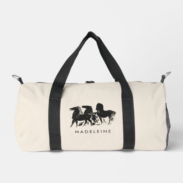 Personalized Equestrian Horse Painting Custom Name Duffle Bag (Front)