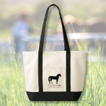 Personalized Equestrian Horse Riding Custom Name Tote Bag<br><div class="desc">This personalized tote bag features a black silhouette of a horse with a space for a rider's or horse's name and an extra line of custom text (add your barn/team name). Nice and roomy, it's great for carrying riding gear, books, etc. Makes a very thoughtful end of year gift for...</div>