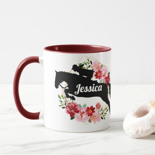 Personalized Equestrian Horse Riding Floral Name  Mug