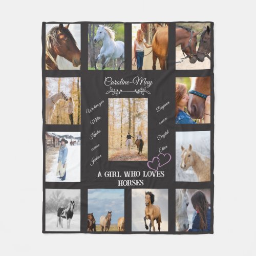 Personalized Equine Girl Photo Text Horse Lover Fleece Blanket